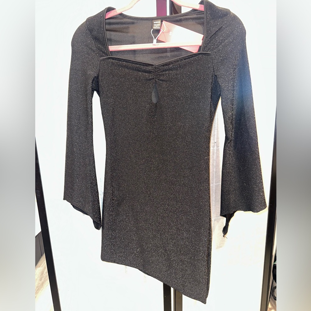 SHEIN black sparkly Bell Sleeve Dress